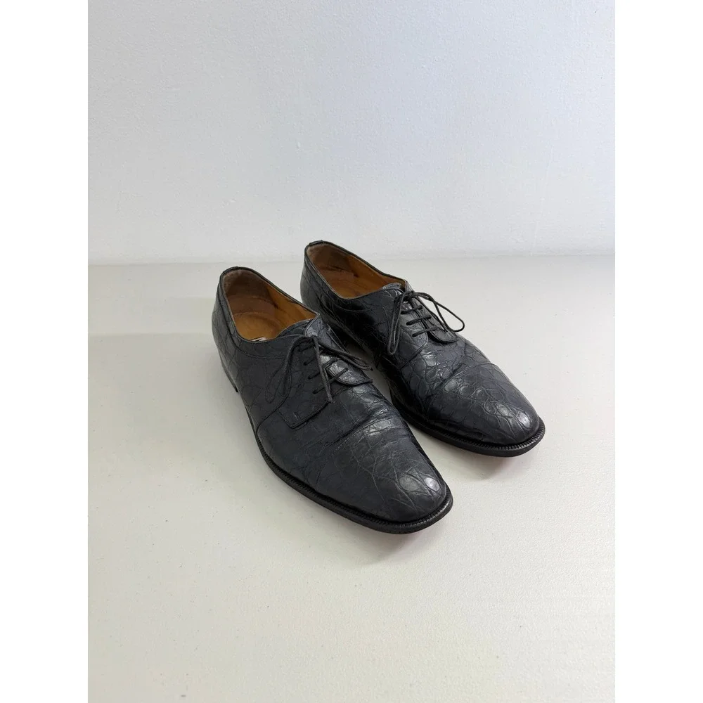 Moreschi Mens Black‎ Crocodile Leather Derby Classic Shoes Made in Italy 12